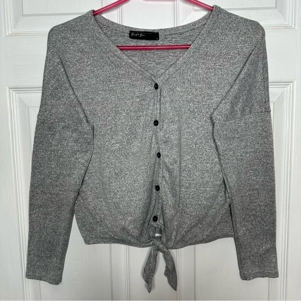 Brit & Bri Cardigan Buttoned Tie-Front Grey Size Medium